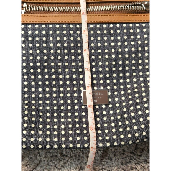 Fossil Dawson Polka Dot Crossbody Handbag Grayish Blue white Key-per canvas - Picture 10 of 12